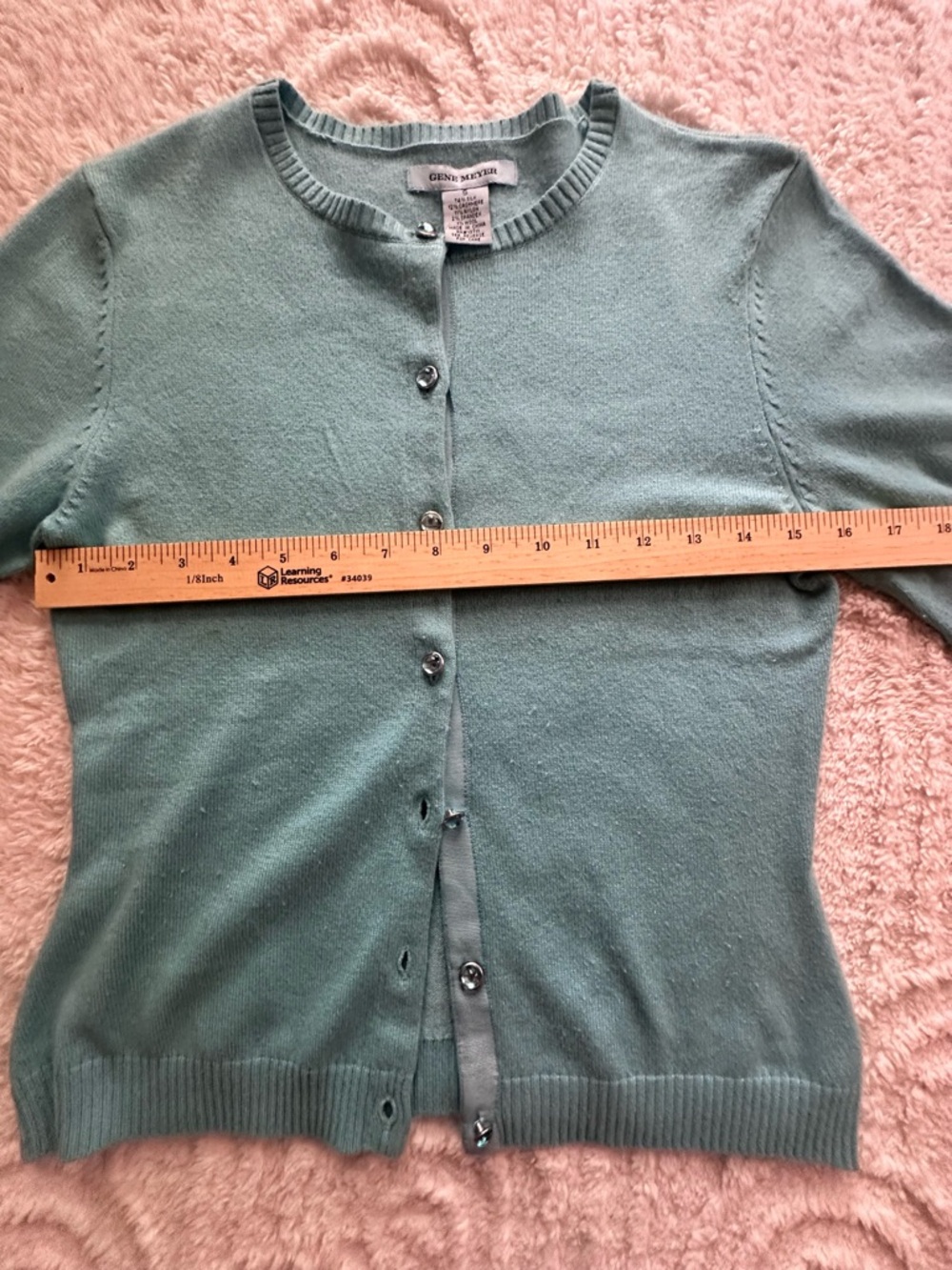 Gene Meyer Mint Button-Front Crewneck Cardigan - Picture 2 of 3